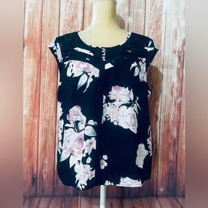 Women’s XL Blouse Candies Floral Cap Sleeves Lace Bust Semi Sheer Silky